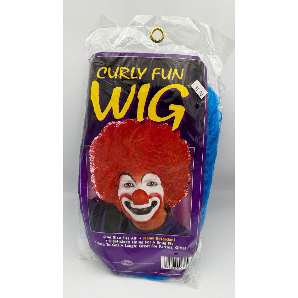 Vintage Fun World Curly Fun Wig Blue Clown Costume Afro Cosplay New Sealed VTG